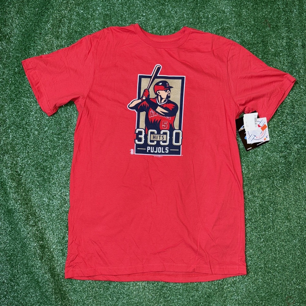 Men's New Era Albert Pujols 3000 hits Los Angeles Angels Red Shirt MENS SZ M